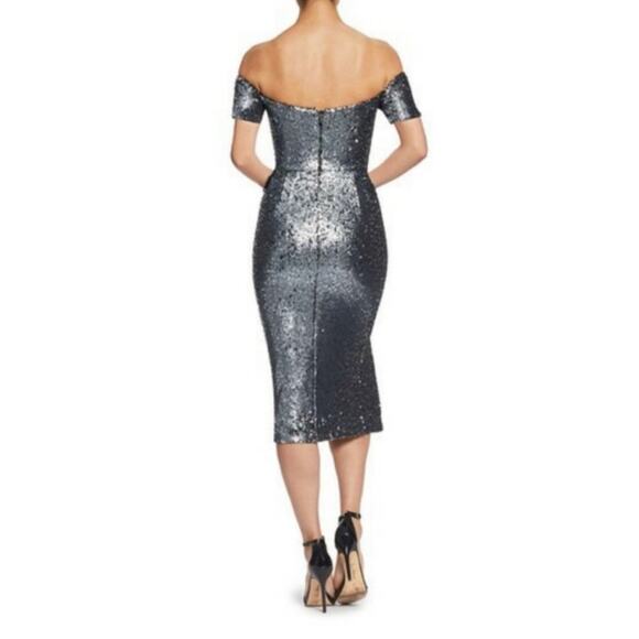 NWT Dress The Population Jen Sequin Off The Shoulder Side Slit Midi Dress SMALL - Picture 2 of 9
